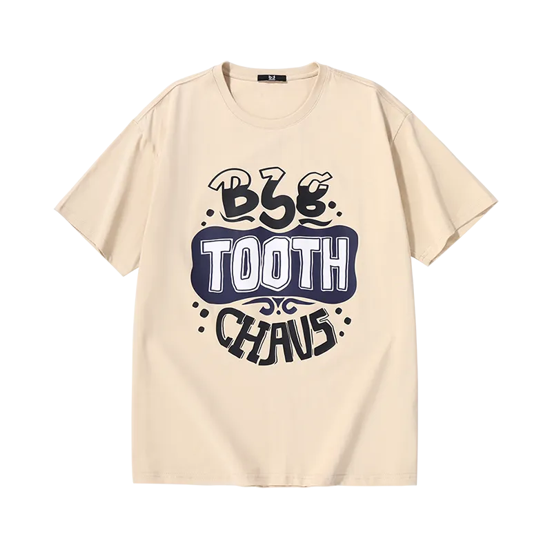 Creative English letter print loose sleeved round neck cotton T-shirt