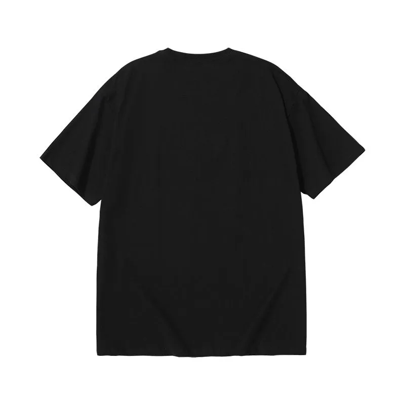 Creative English letter print loose sleeved round neck cotton T-shirt