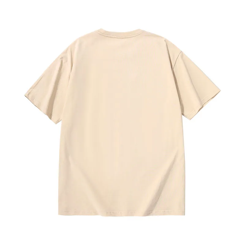 Creative English letter print loose sleeved round neck cotton T-shirt
