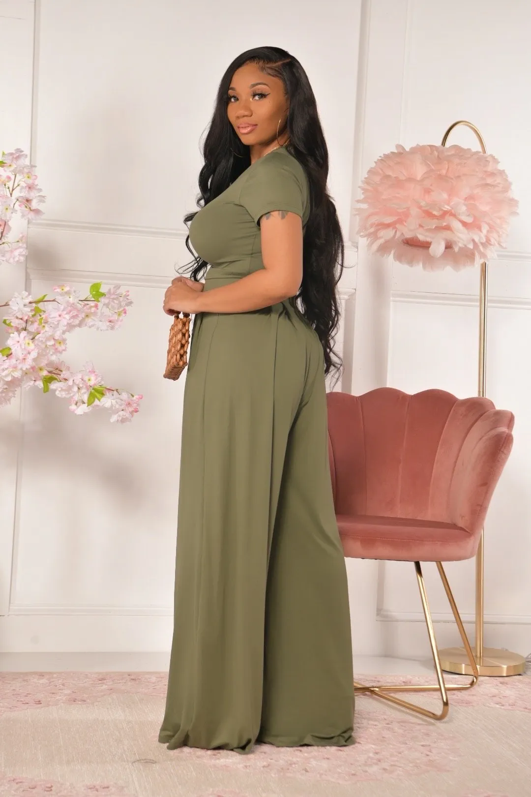 Crop Top and Wide Leg Long Pants Casual Stretchy Two Piece Outfits for Women