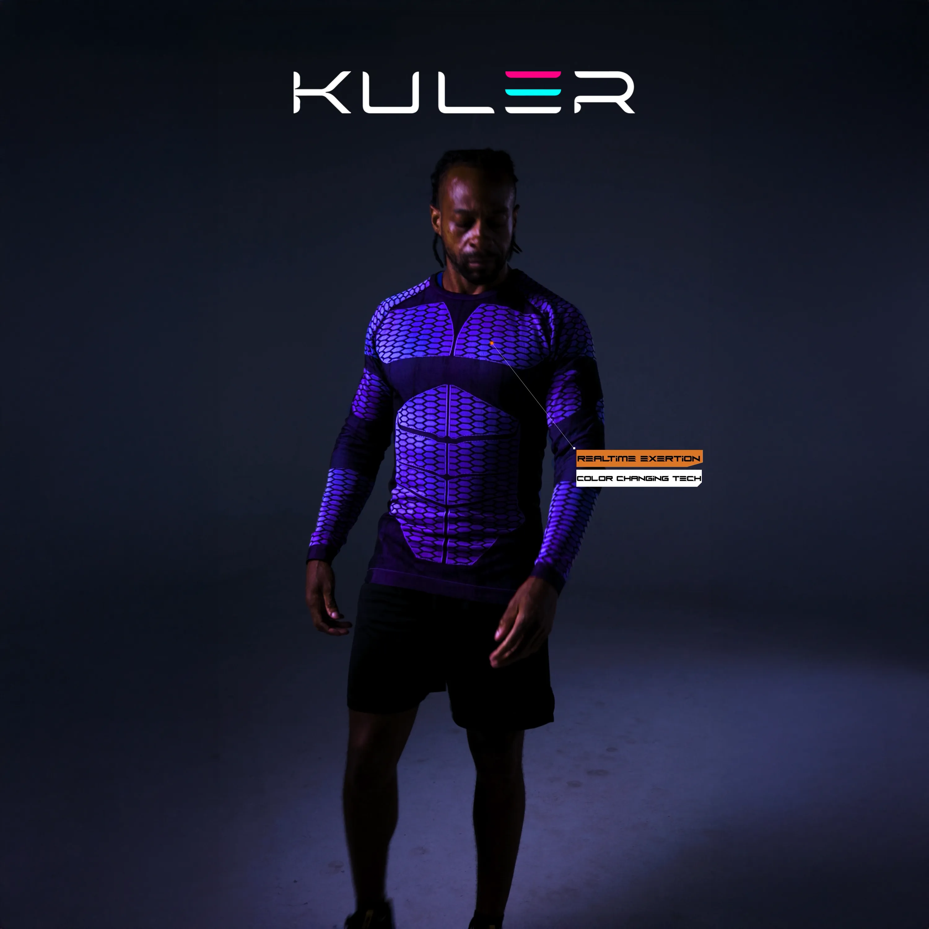 Custom Gym Branded KULER® Sportswear Shirt  (Purple to Neon Blue) - PRE-ORDER