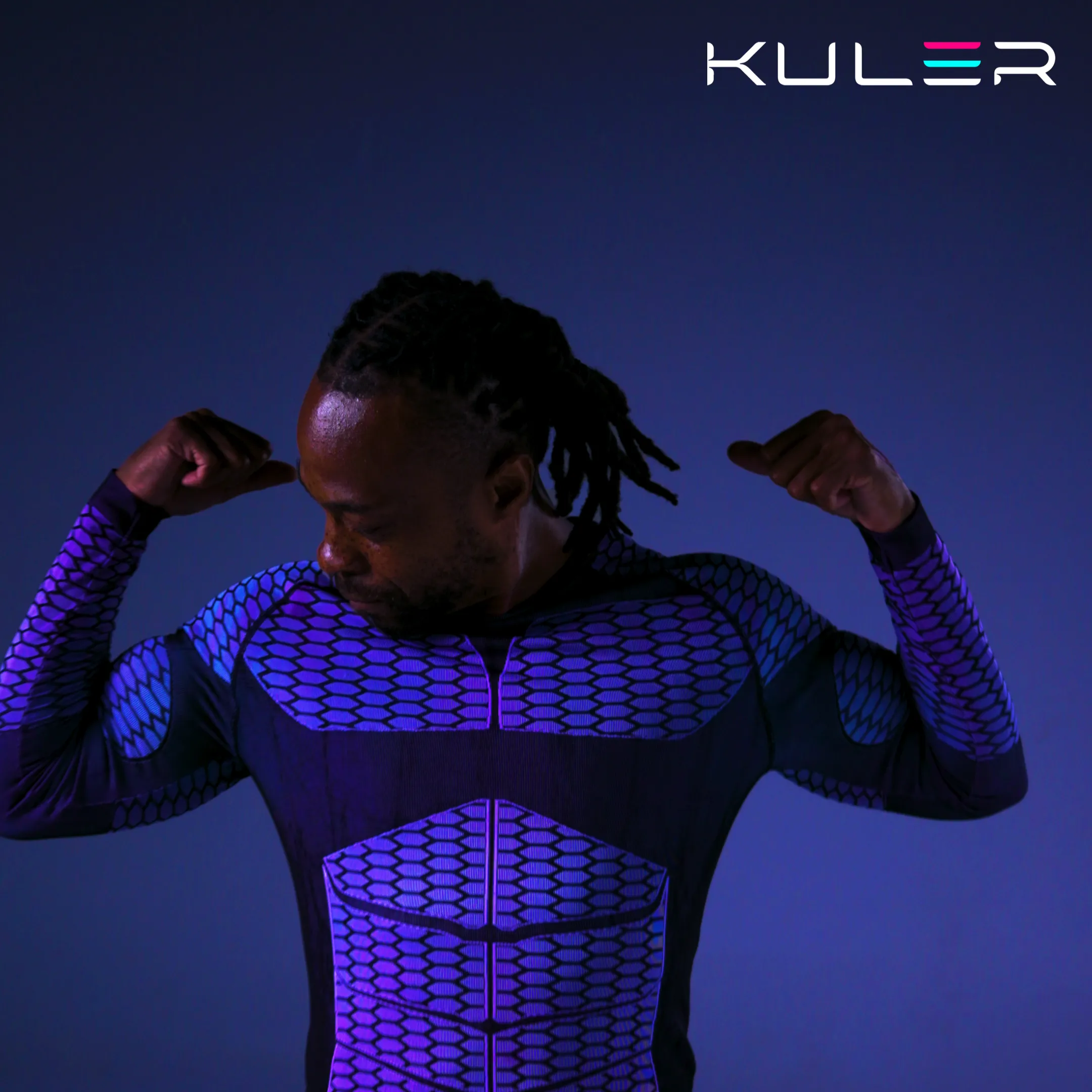 Custom Gym Branded KULER® Sportswear Shirt  (Purple to Neon Blue) - PRE-ORDER