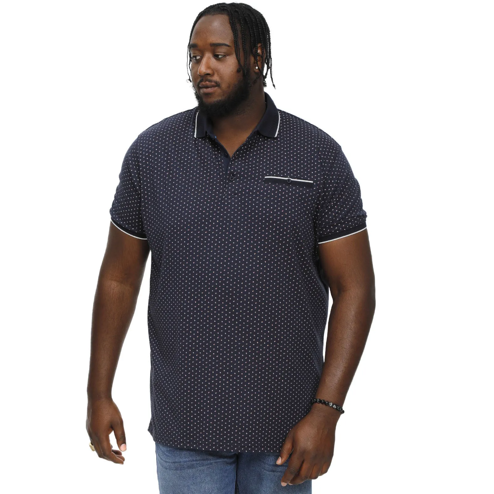 D555 Mens Darwin Big & Tall All Over Print Polo Shirt - Navy