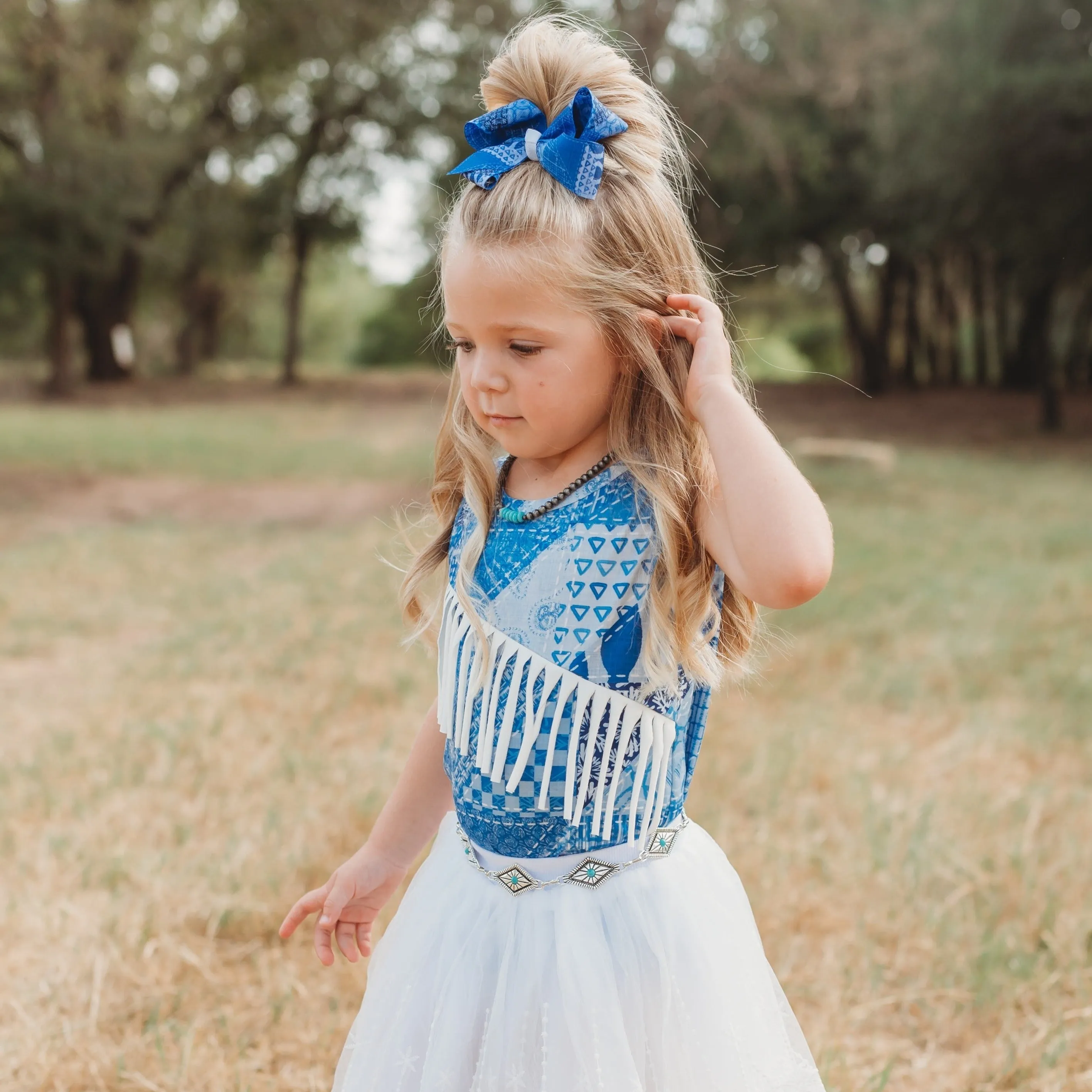 Denim Print Sueded Fringe Shirt (6-7)