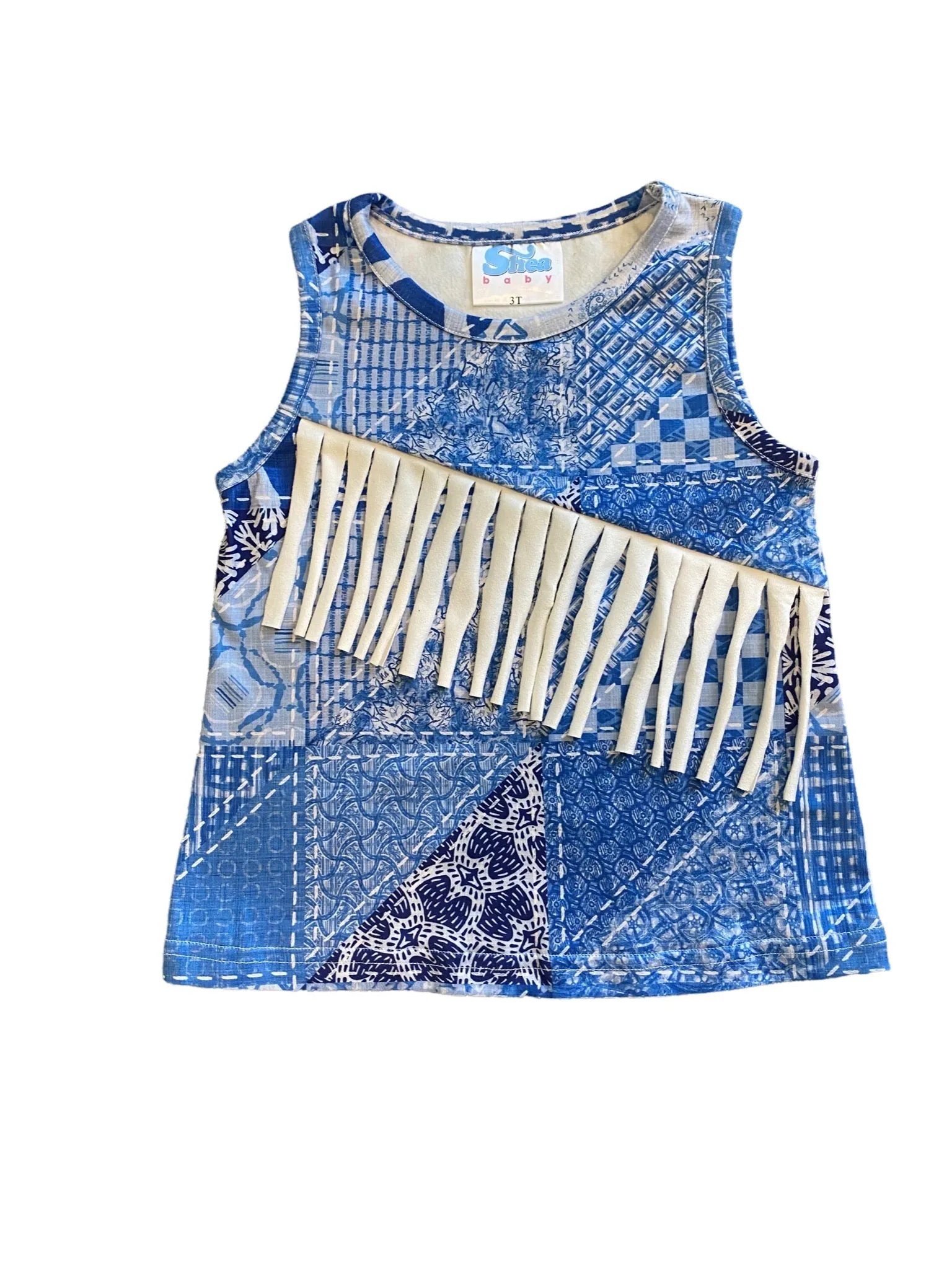 Denim Print Sueded Fringe Shirt (6-7)