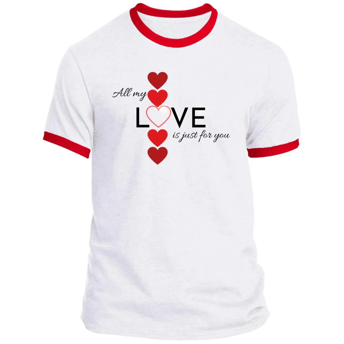 Elegant red hearts no background black t-shirt CLOSEOUT - PC54R Ringer Tee