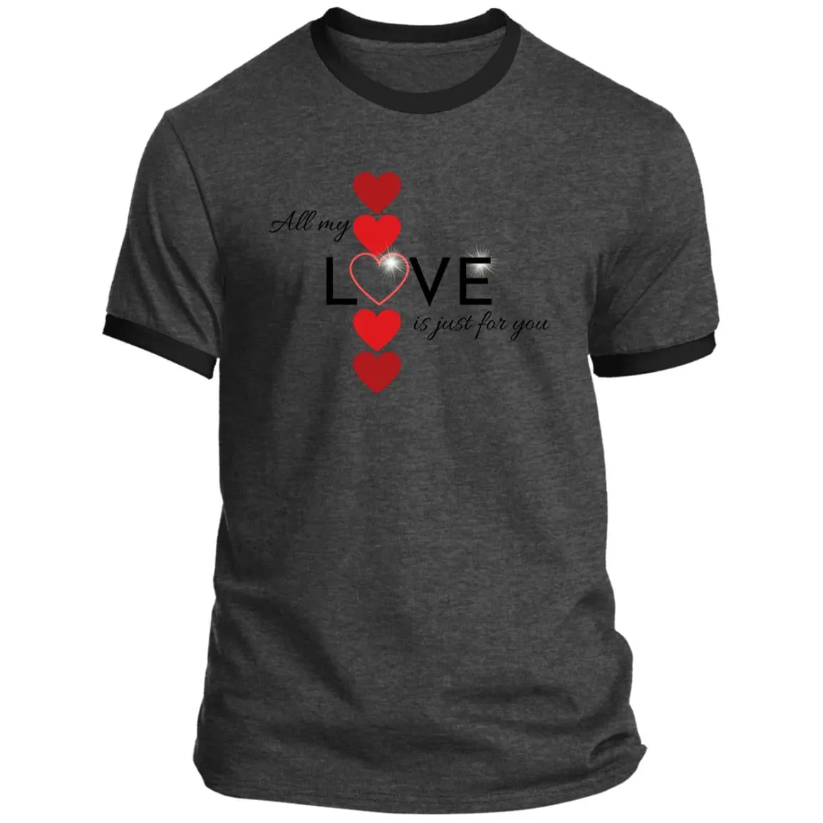 Elegant red hearts no background black t-shirt CLOSEOUT - PC54R Ringer Tee