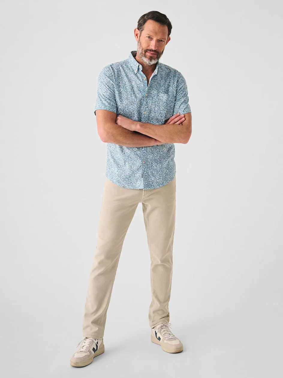 Faherty Short-Sleeve Breeze Shirt in Teal Waters Hilo