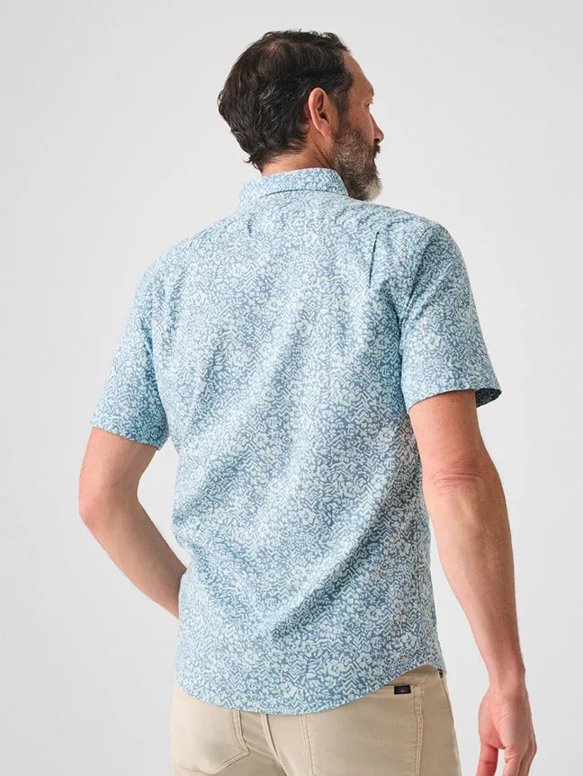 Faherty Short-Sleeve Breeze Shirt in Teal Waters Hilo