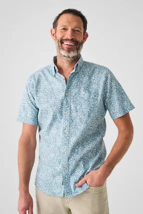 Faherty Short-Sleeve Breeze Shirt in Teal Waters Hilo