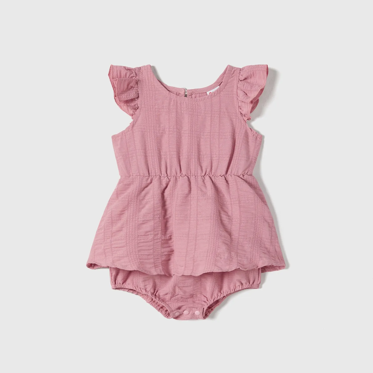 Family Matching Pink Ruffle-sleeve Texture Dresses and Color Block Short-sleeve T-shirts Sets