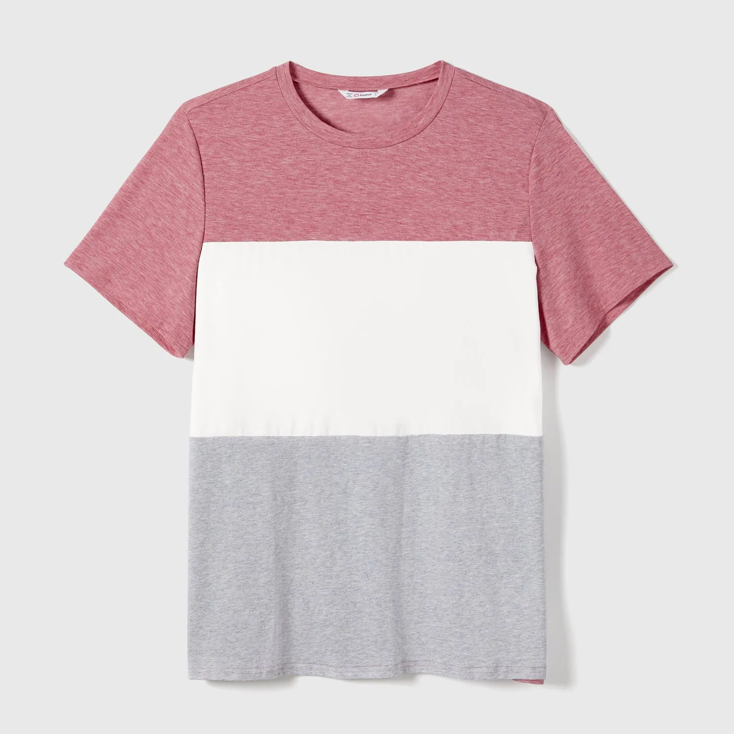 Family Matching Pink Ruffle-sleeve Texture Dresses and Color Block Short-sleeve T-shirts Sets