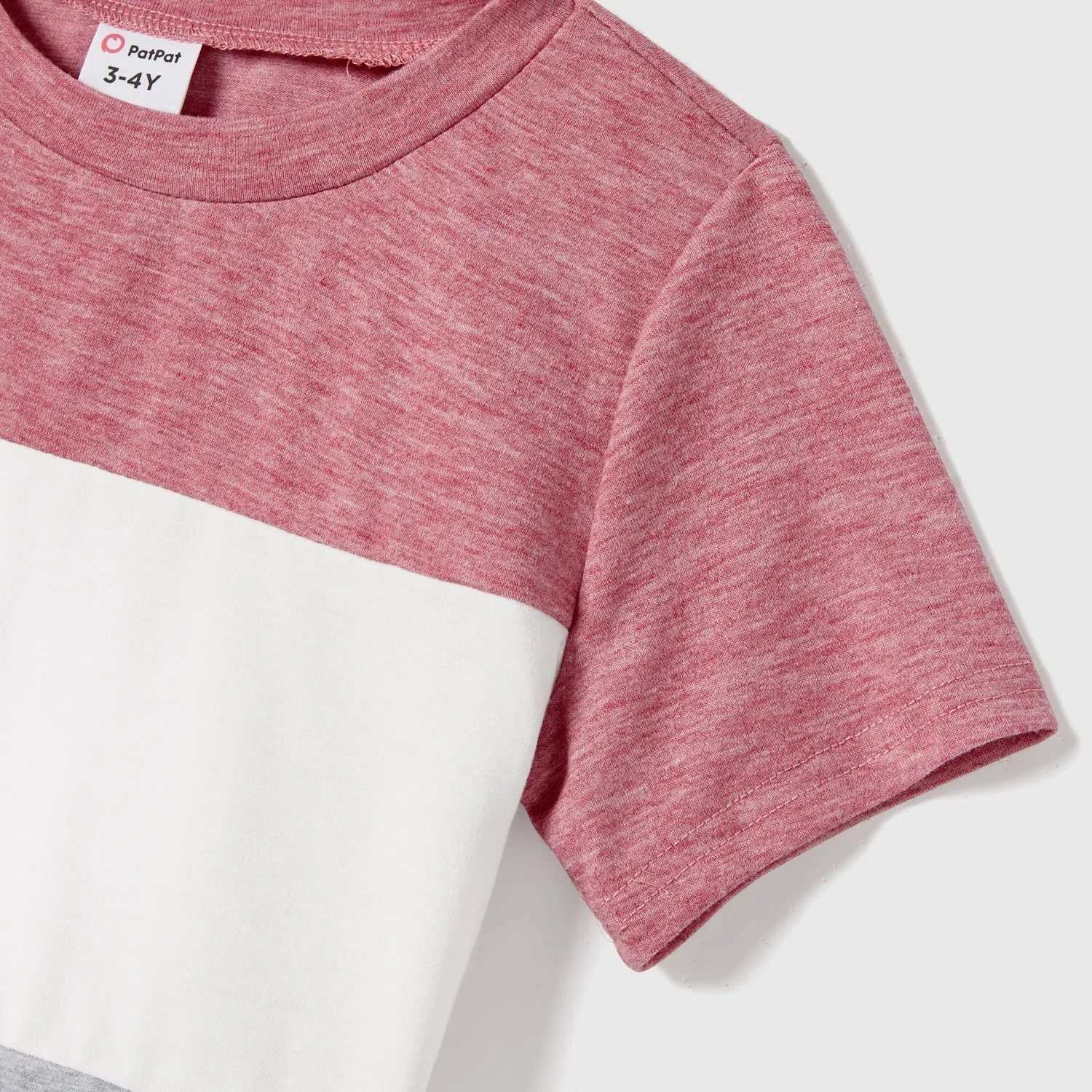 Family Matching Pink Ruffle-sleeve Texture Dresses and Color Block Short-sleeve T-shirts Sets