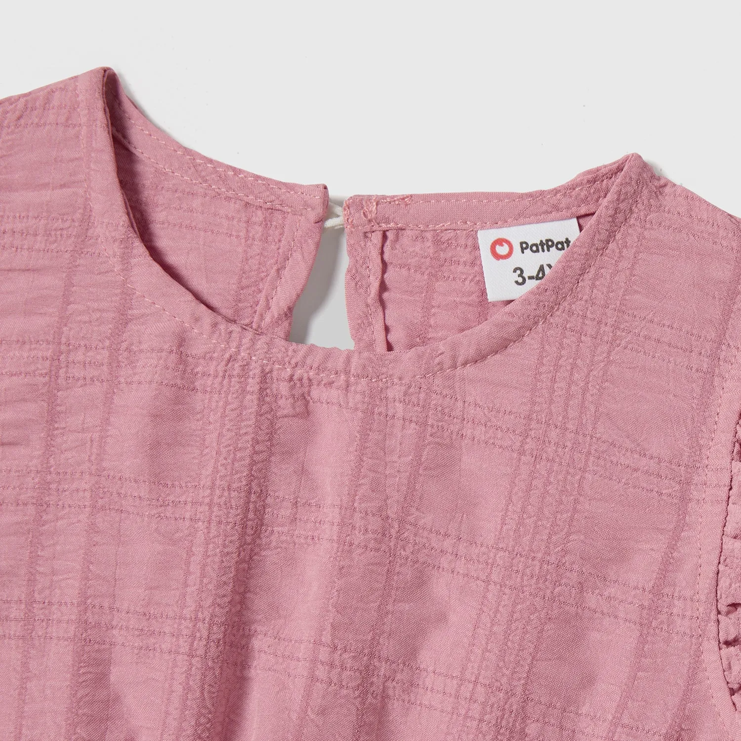 Family Matching Pink Ruffle-sleeve Texture Dresses and Color Block Short-sleeve T-shirts Sets