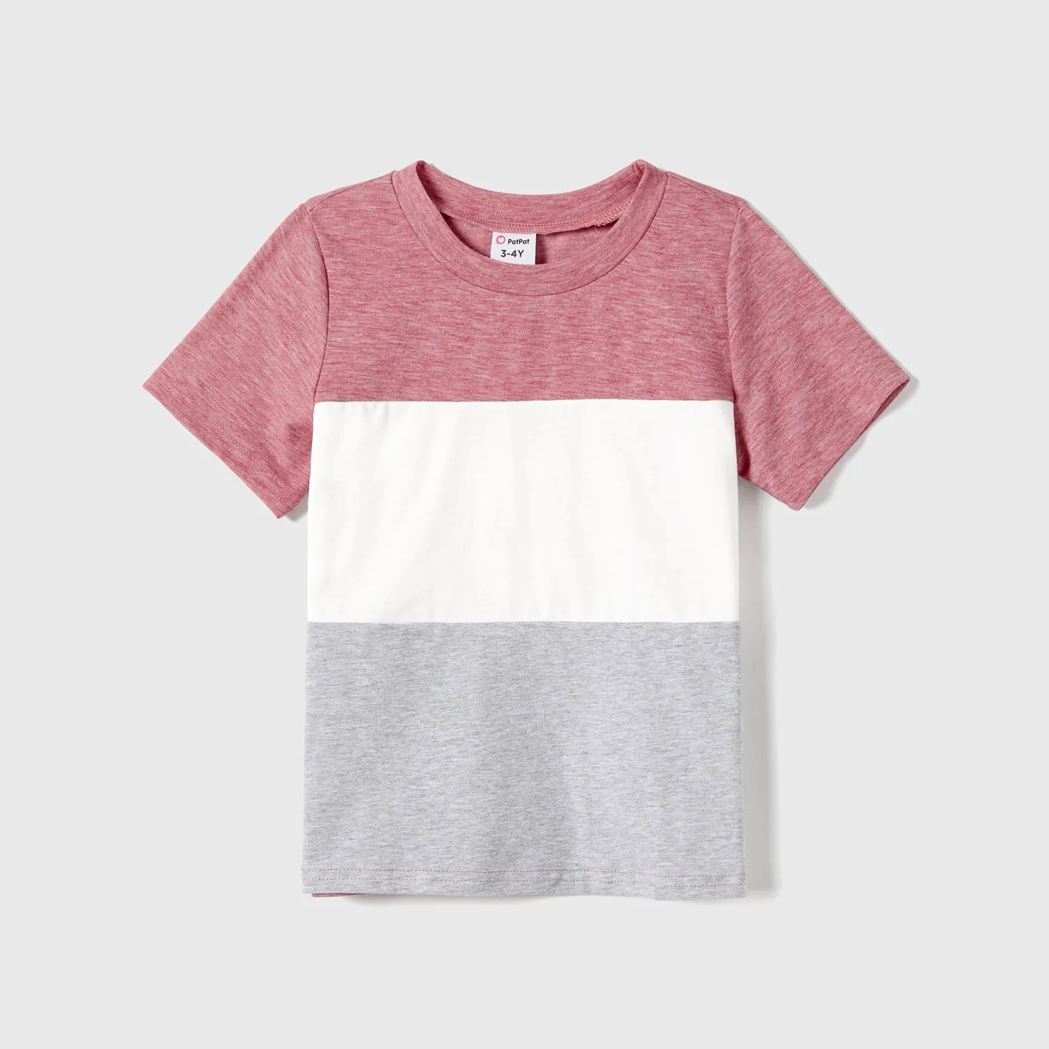 Family Matching Pink Ruffle-sleeve Texture Dresses and Color Block Short-sleeve T-shirts Sets