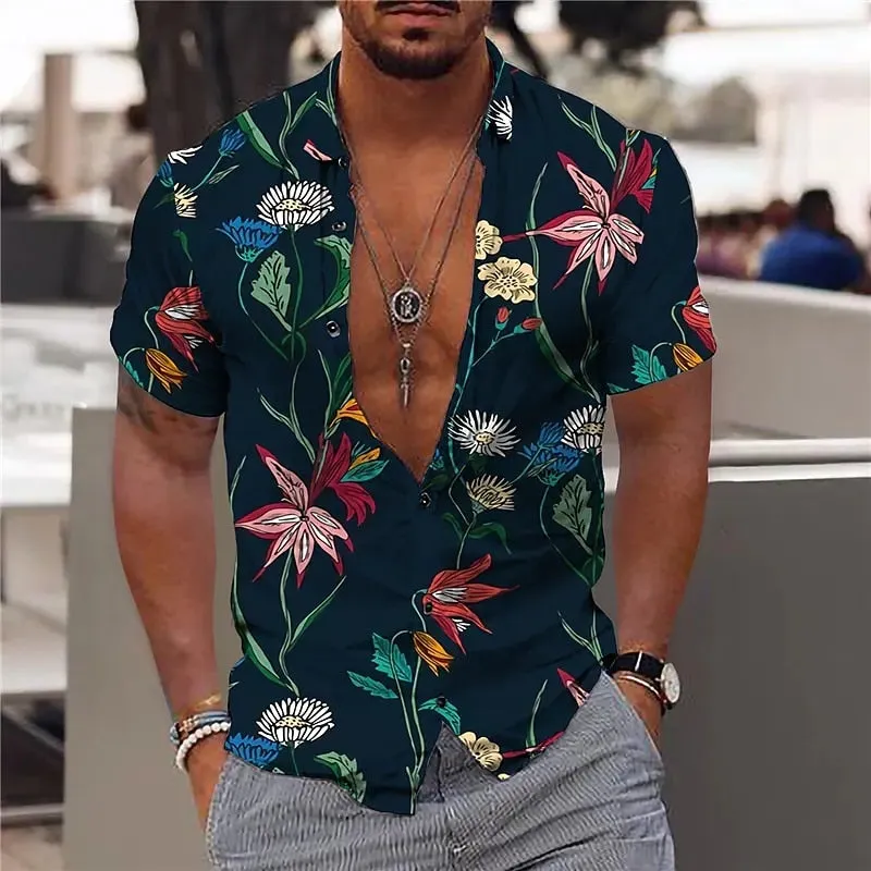 Floral Shirts For Men 3d Print Men's Hawaiian Flower Shirt Beach Short Sleeve Fashion 5xl Tops Tee Shirt Man Blouse Camisa
