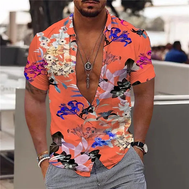 Floral Shirts For Men 3d Print Men's Hawaiian Flower Shirt Beach Short Sleeve Fashion 5xl Tops Tee Shirt Man Blouse Camisa