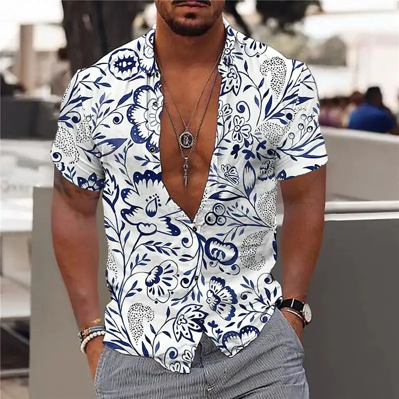 Floral Shirts For Men 3d Print Men's Hawaiian Flower Shirt Beach Short Sleeve Fashion 5xl Tops Tee Shirt Man Blouse Camisa