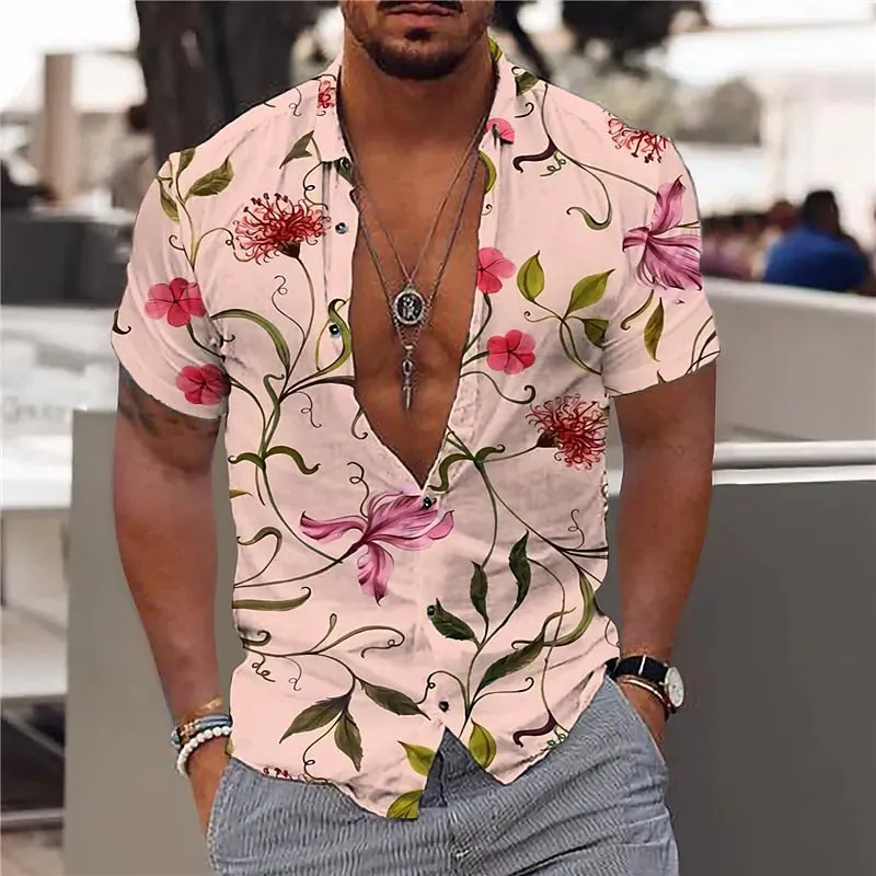 Floral Shirts For Men 3d Print Men's Hawaiian Flower Shirt Beach Short Sleeve Fashion 5xl Tops Tee Shirt Man Blouse Camisa