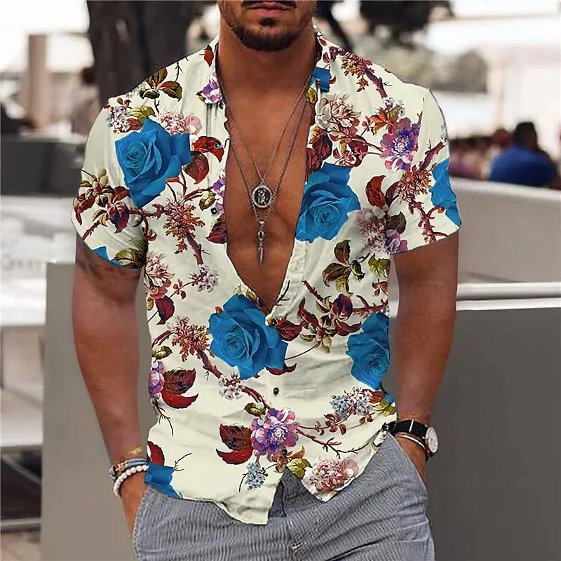 Floral Shirts For Men 3d Print Men's Hawaiian Flower Shirt Beach Short Sleeve Fashion 5xl Tops Tee Shirt Man Blouse Camisa