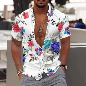 Floral Shirts For Men 3d Print Men's Hawaiian Flower Shirt Beach Short Sleeve Fashion 5xl Tops Tee Shirt Man Blouse Camisa