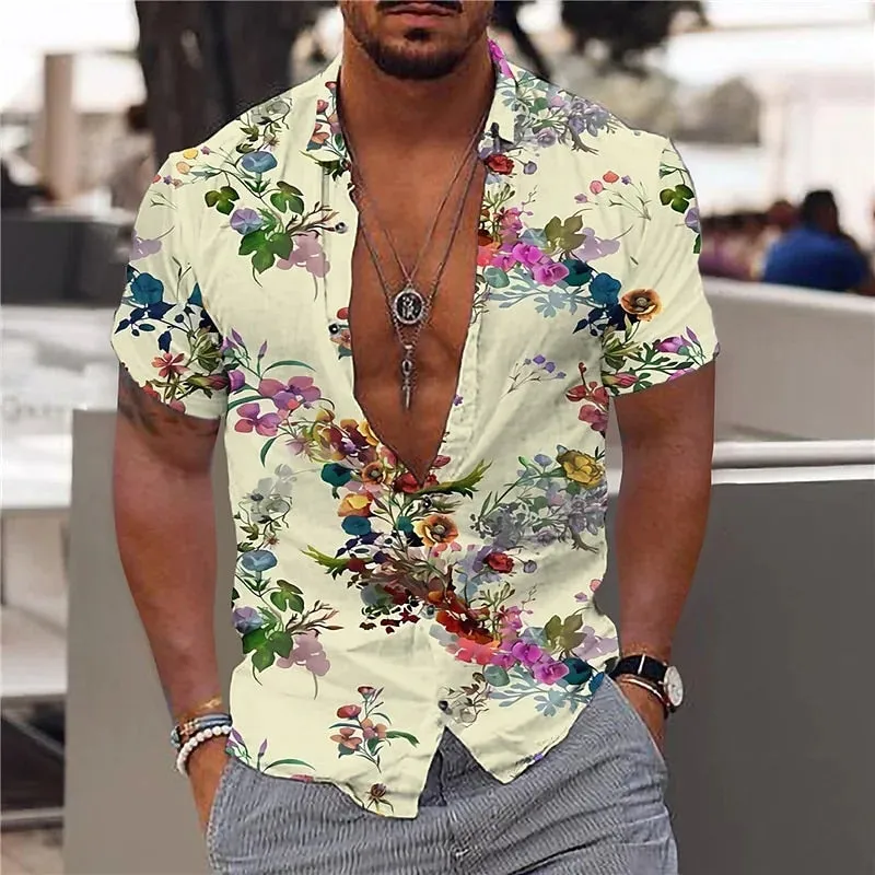 Floral Shirts For Men 3d Print Men's Hawaiian Flower Shirt Beach Short Sleeve Fashion 5xl Tops Tee Shirt Man Blouse Camisa