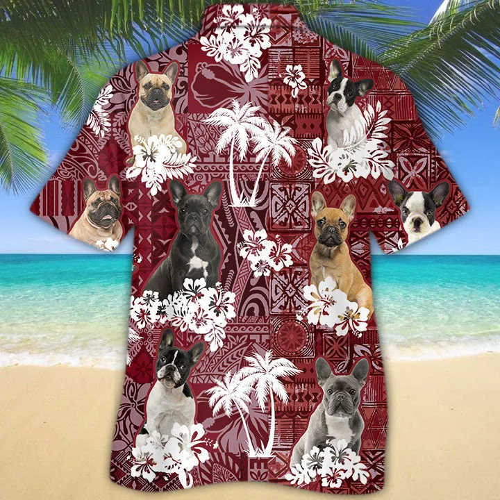 French Bulldog Hawaiian Shirt, Dog Hawaii Aloha Beach Shirt Red Tribal Pattern