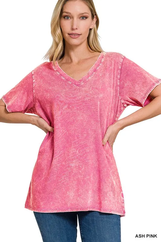 FS Clearance Washed Short Sleeve V-Neck Top