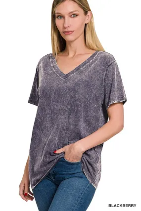 FS Clearance Washed Short Sleeve V-Neck Top