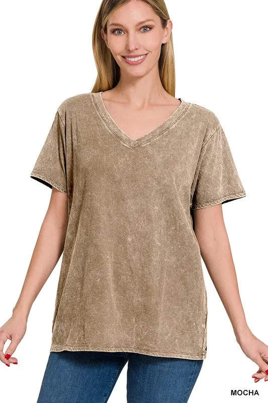 FS Clearance Washed Short Sleeve V-Neck Top