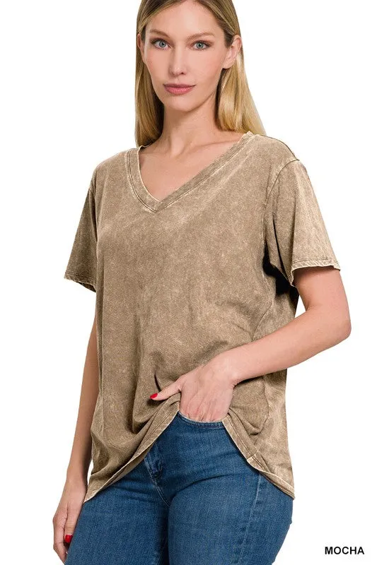 FS Clearance Washed Short Sleeve V-Neck Top