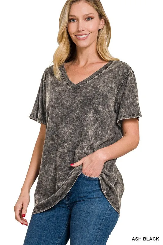 FS Clearance Washed Short Sleeve V-Neck Top