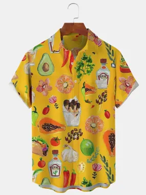 Fydude Avocado Chili Men's Agave Papaya Mexican Festive Food Shirt