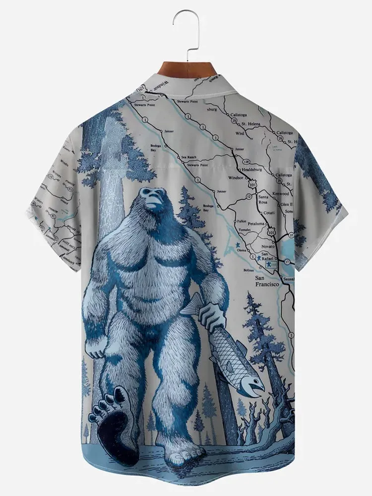 Fydude Men'S Apes And Maps Printed Shirt