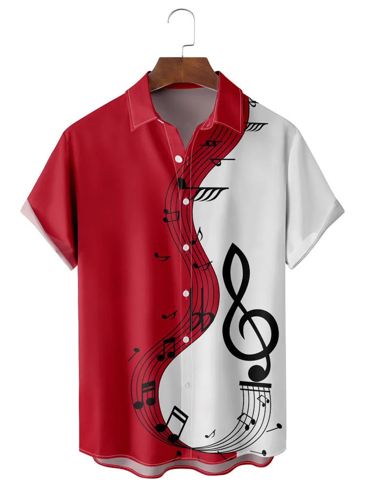 Fydude Men'S Casual Music Symbol Patchwork Printed Shirt