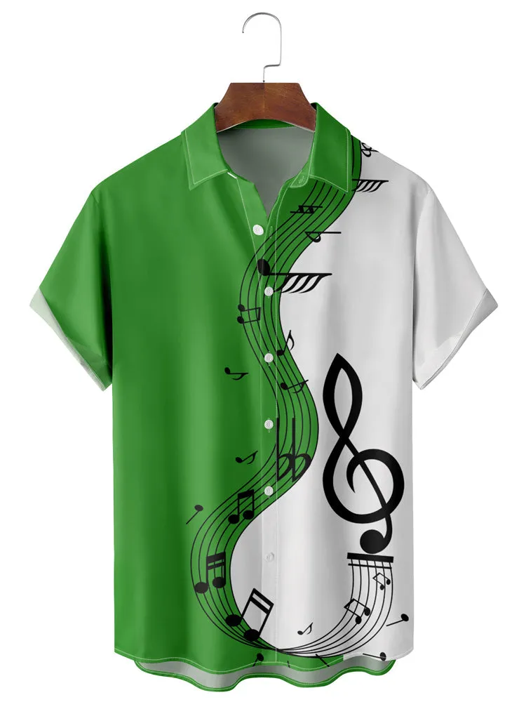 Fydude Men'S Casual Music Symbol Patchwork Printed Shirt