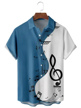 Fydude Men'S Casual Music Symbol Patchwork Printed Shirt