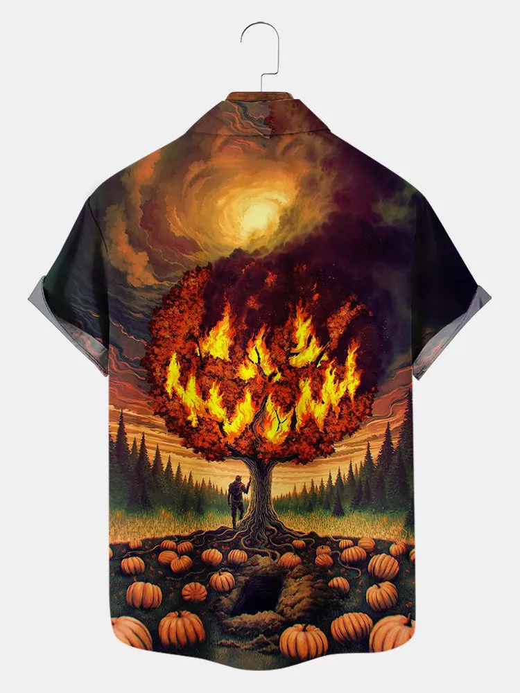 Fydude Men'S Halloween Skull Pumpkin Printed Shirt