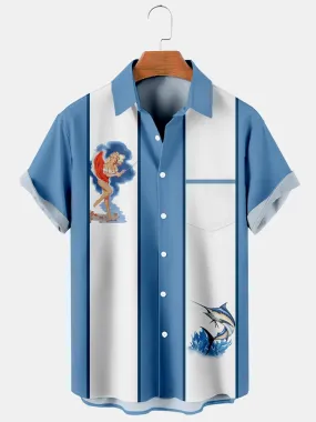 Fydude Men'S Pin-up Girl Fishing Printed Shirt