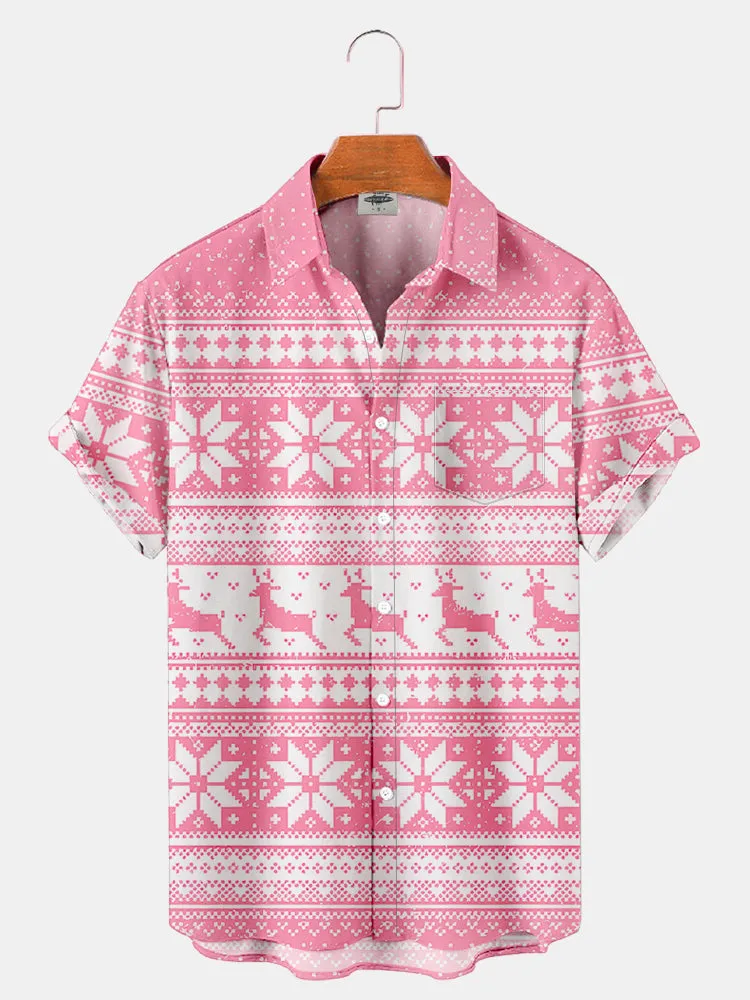 Fydude Men'S Pink Movie Same Style Printed Shirt