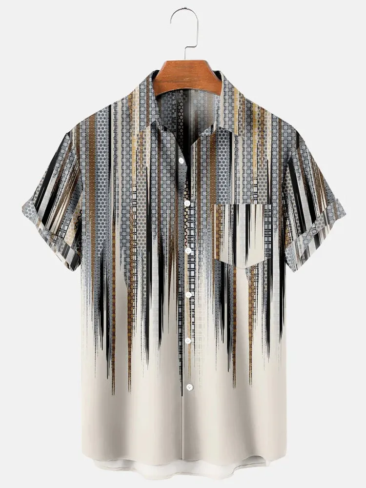 Fydude Men's Vintage Ethnicity Printed Shirt