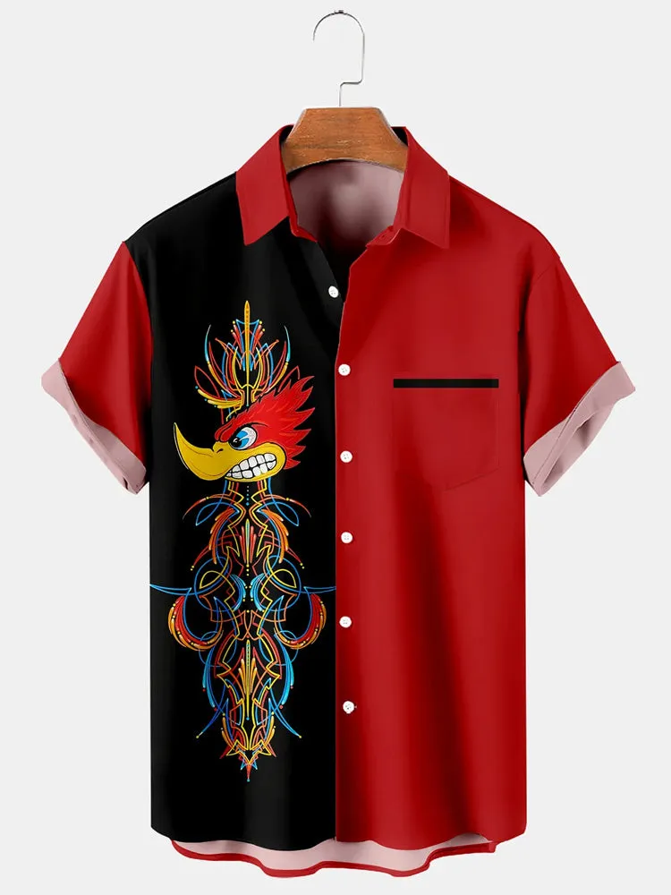 Fydude Men'S Vintage Fun Racing Car Bird Print Shirt