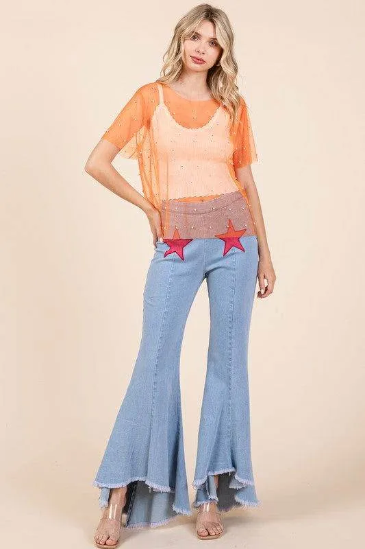 Geegee Rhinestone & Pearl Mesh Top