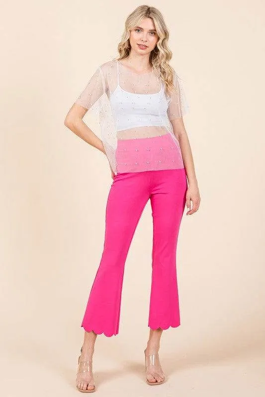 Geegee Rhinestone & Pearl Mesh Top