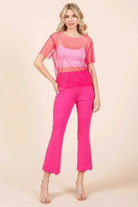 Geegee Rhinestone & Pearl Mesh Top