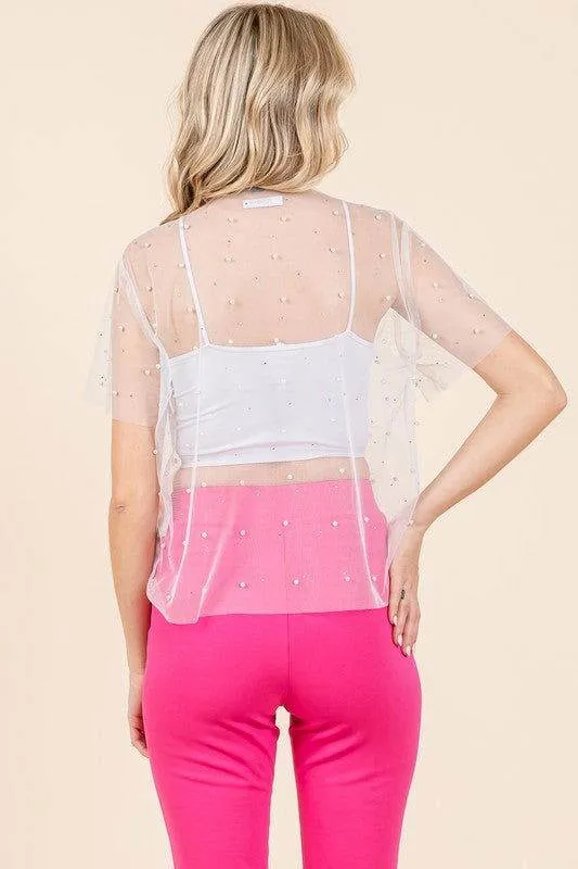 Geegee Rhinestone & Pearl Mesh Top