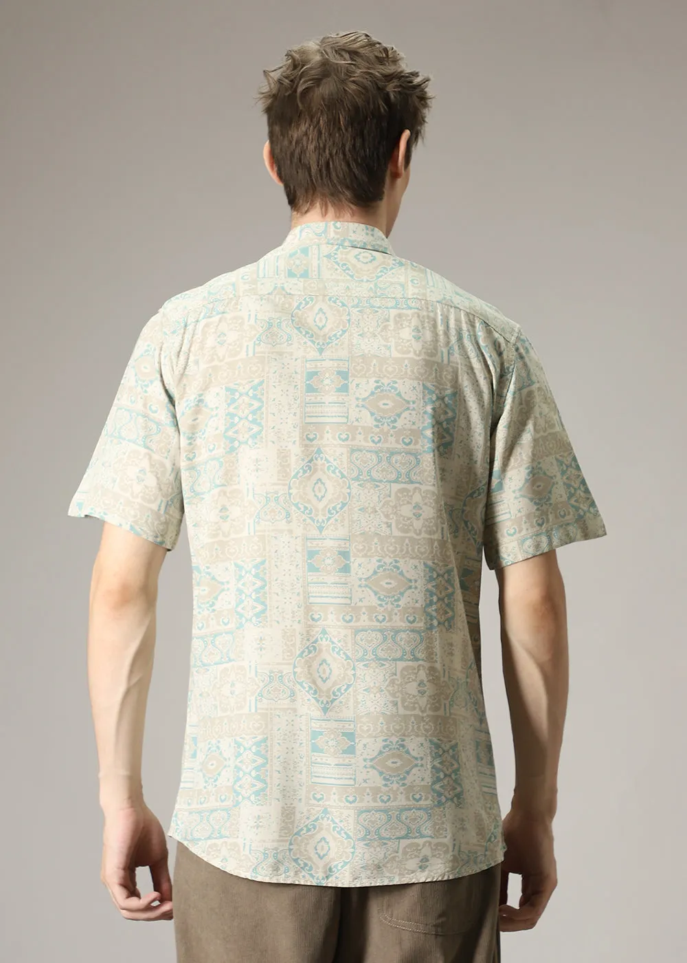 Geometric Print Cream Shirt