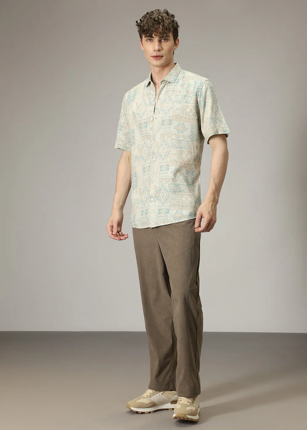 Geometric Print Cream Shirt