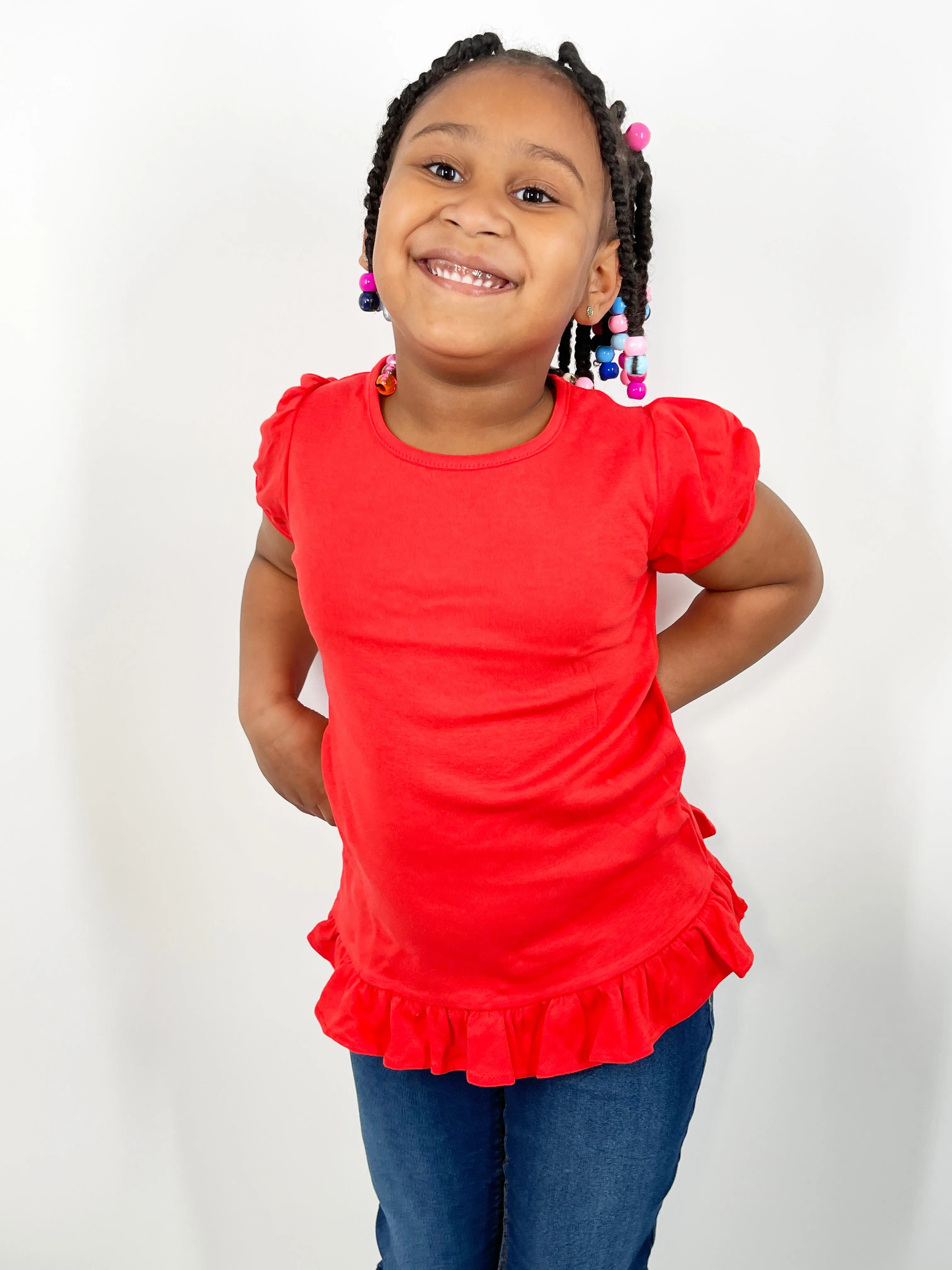 Girl's Short Sleeve RUFFLE BOTTOM Shirts