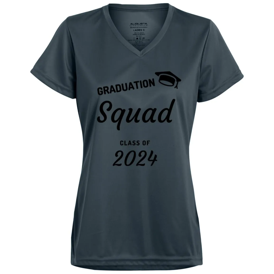 Grad Squad 2024 Black CLOSEOUT - 1790 Ladies’ Moisture-Wicking V-Neck Tee